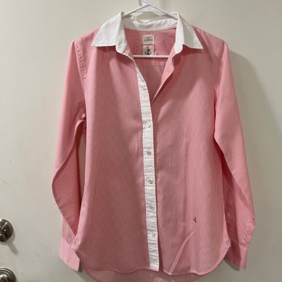 J. Crew Pink Striped 100% Pure Cotton Button Down Long Sleeve Shirt Size 0 - Picture 3 of 10